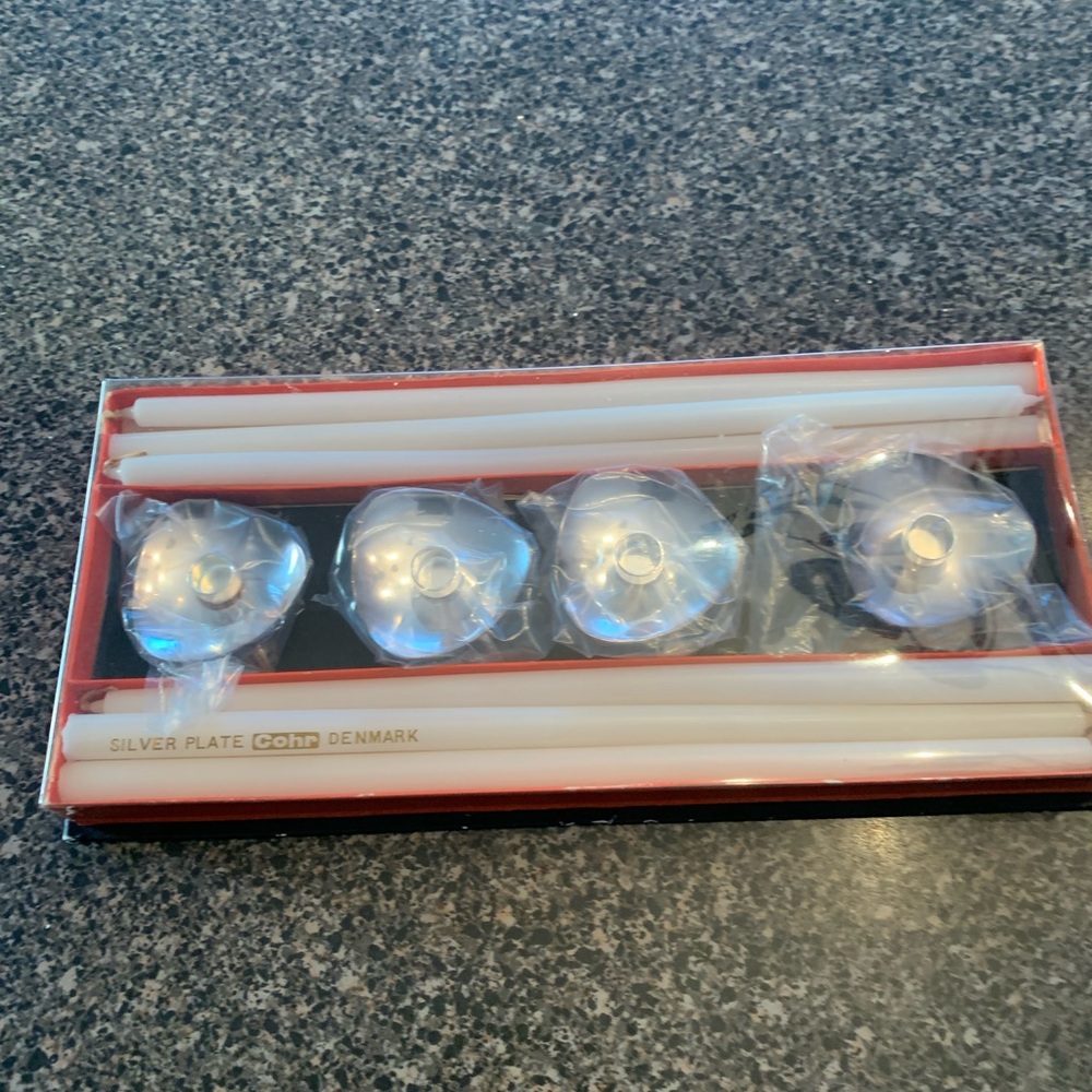 MCM Silver Candle Holder Set
